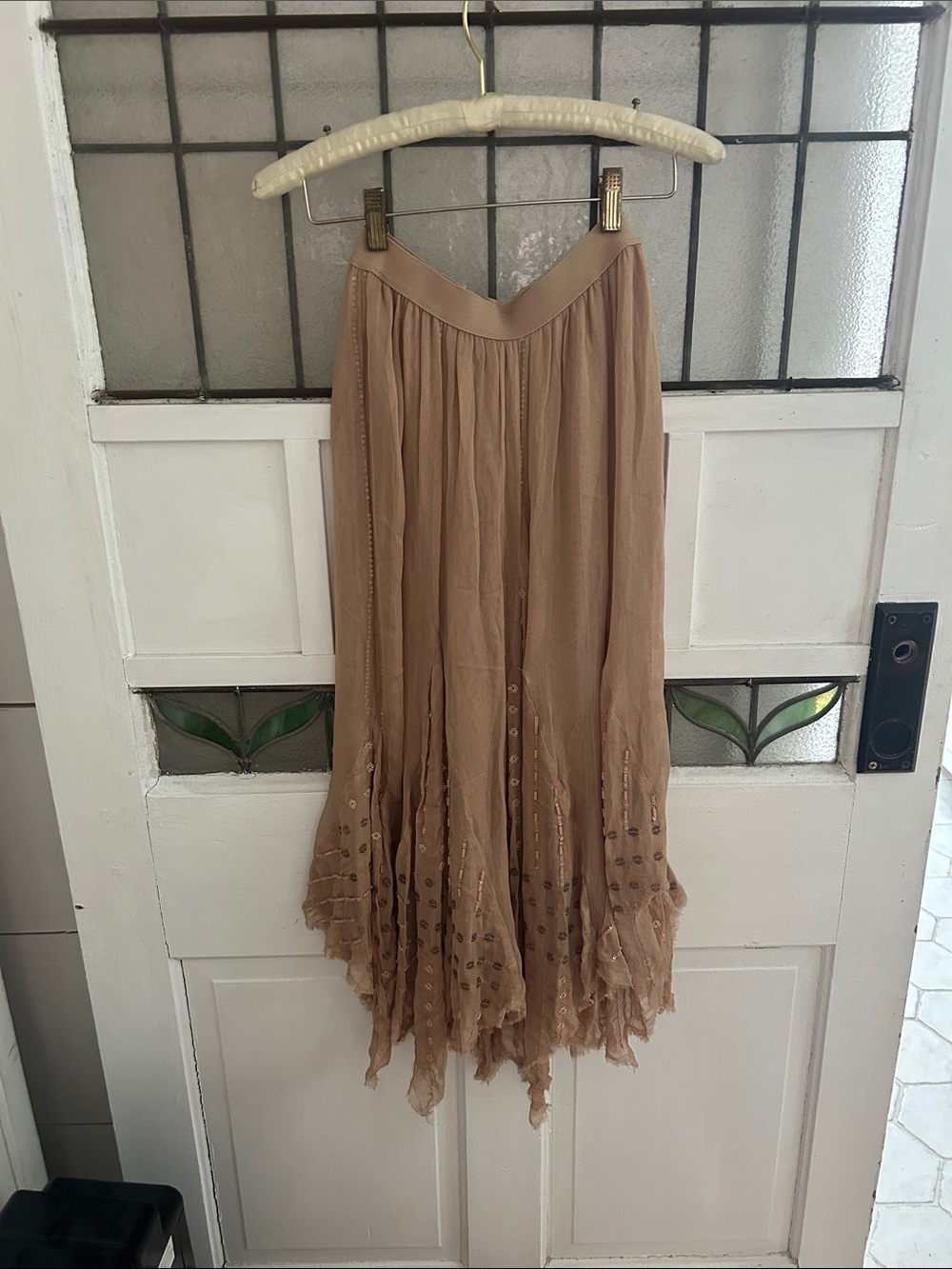 Vintage Free People Asymmetrical Tiered Tan Skirt